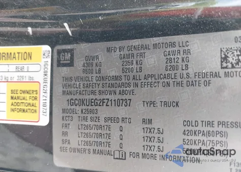 2015 Chevrolet Silverado 2500Hd Wt from USA, damaged, VIN 1GC0KUEG2FZ110737